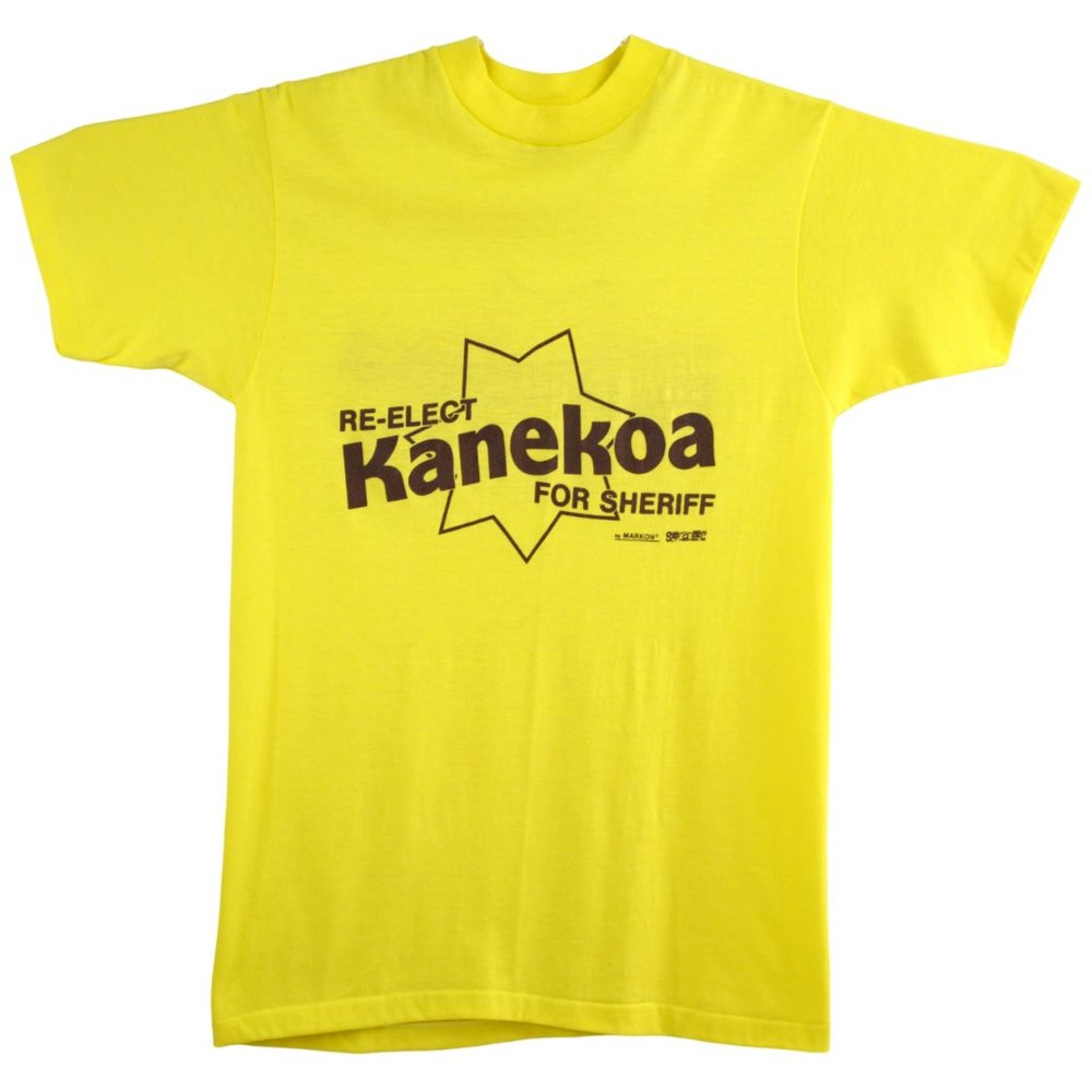 Vintage Kanekoa for Sheriff T Shirt MEDIUM Yellow Short Sleeve Thin 50/50 USA